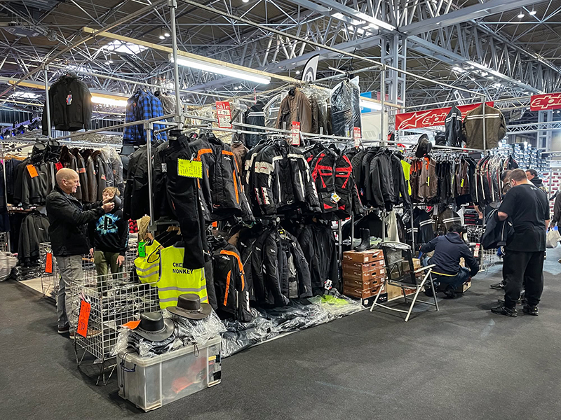 Clothing stall at motorcycle exhibition